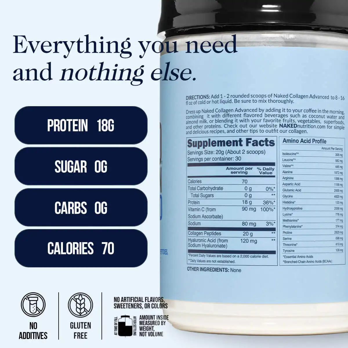 Collagen Peptides with Hyaluronic Acid | Naked Collagen Advanced - 1.3 LB