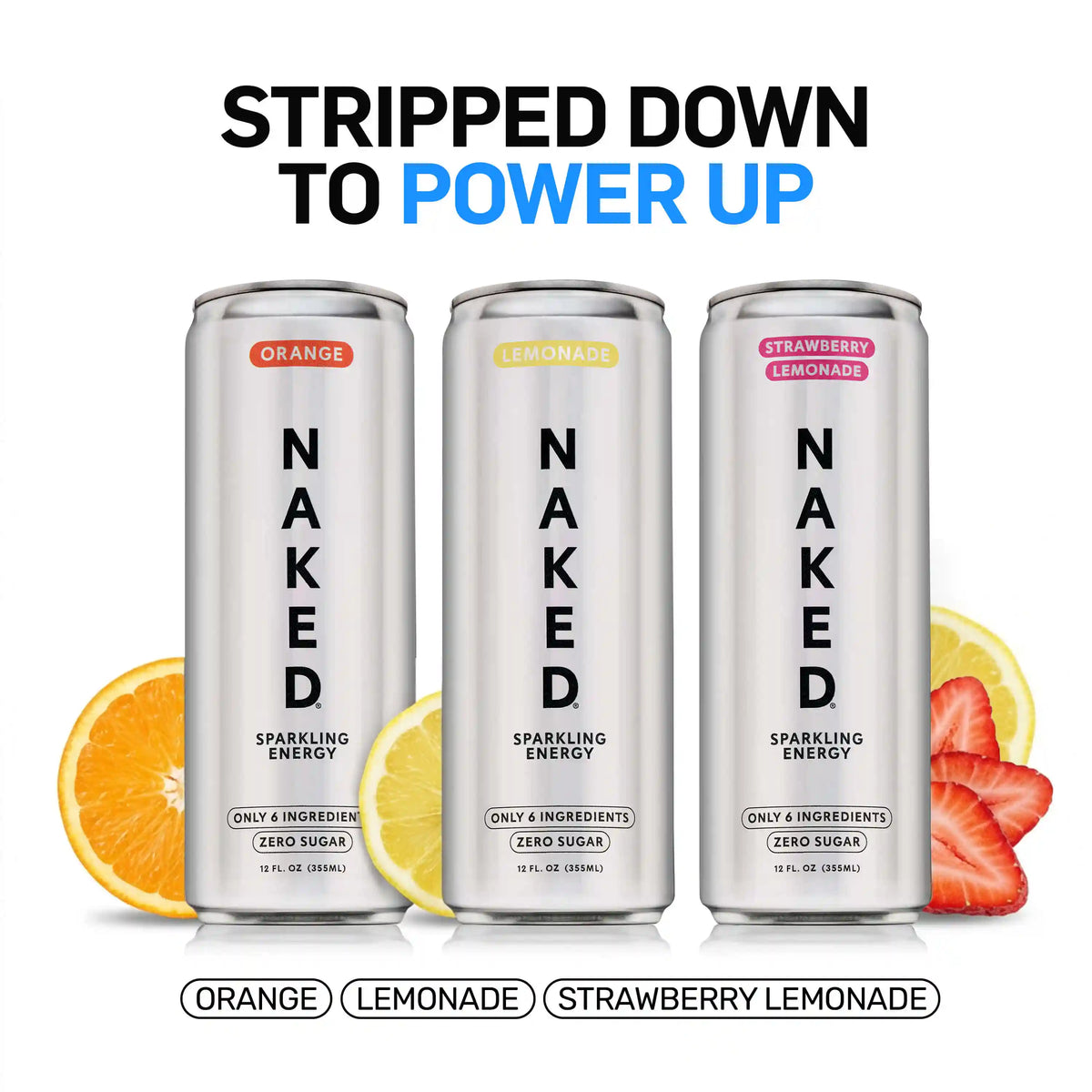 Lemonade Naked Sparkling Energy | Clean Energy Drink - 12 Cans
