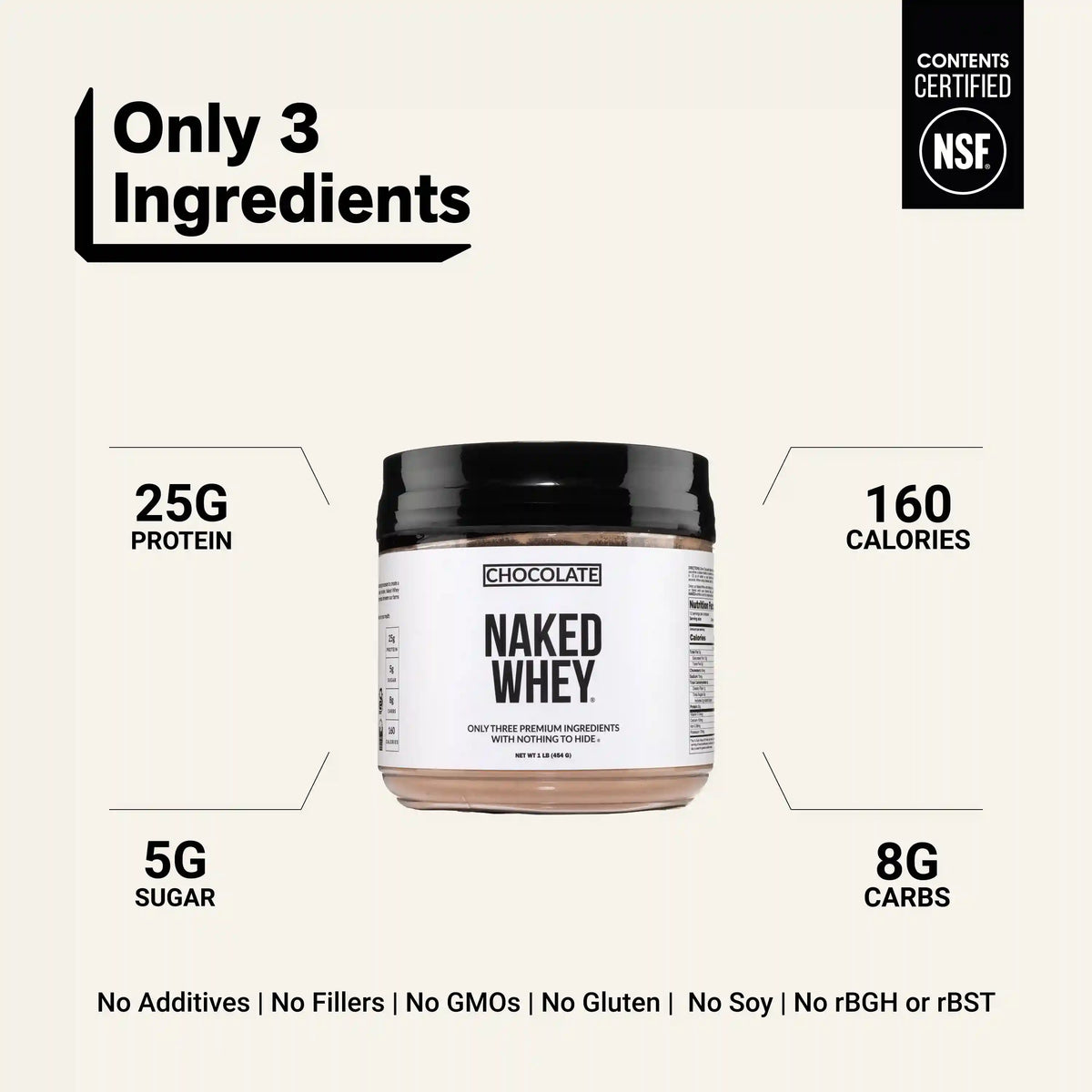 Chocolate Whey Protein Powder 1lb | Naked Chocolate Whey - 1LB