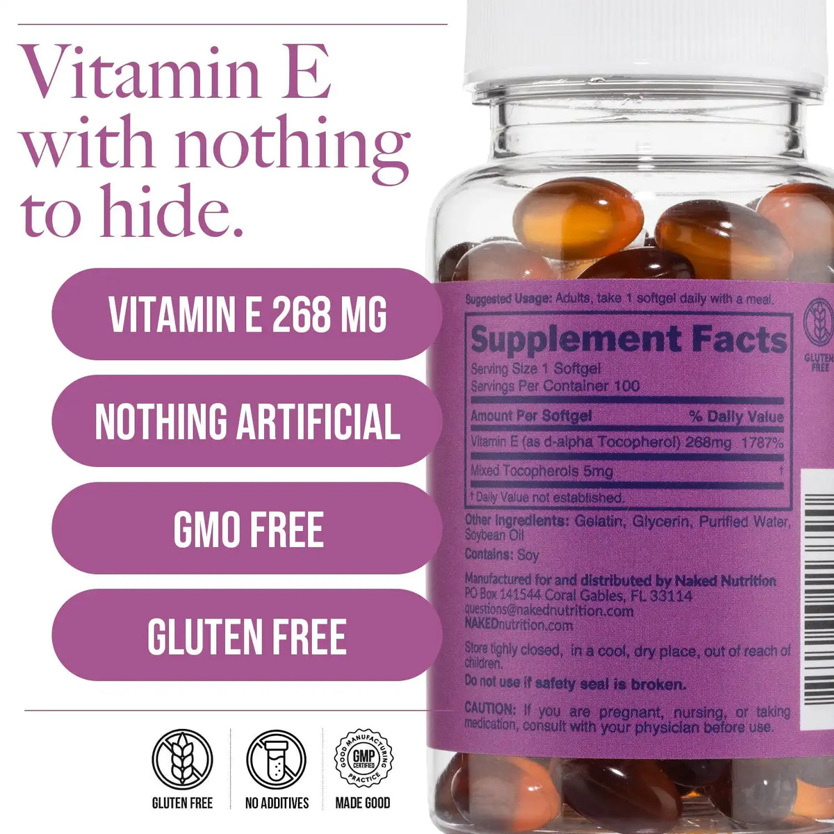 Daily Vitamin E Supplement | Naked Vitamin E - 100 Softgels