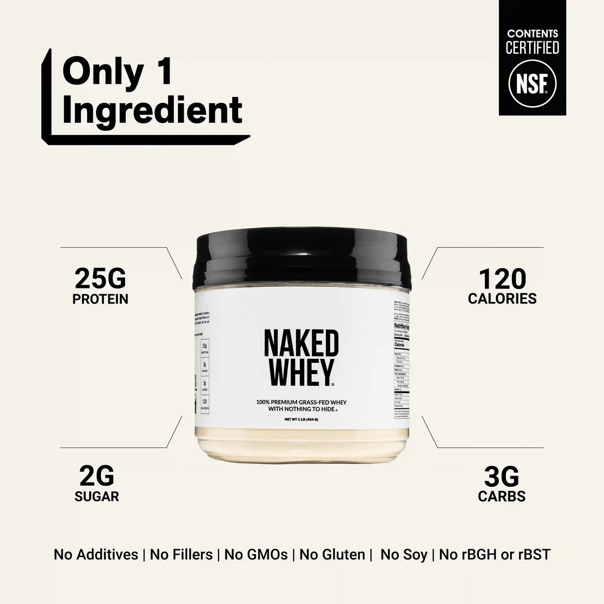 Grass Fed Whey Protein Powder | Naked Whey - 1LB