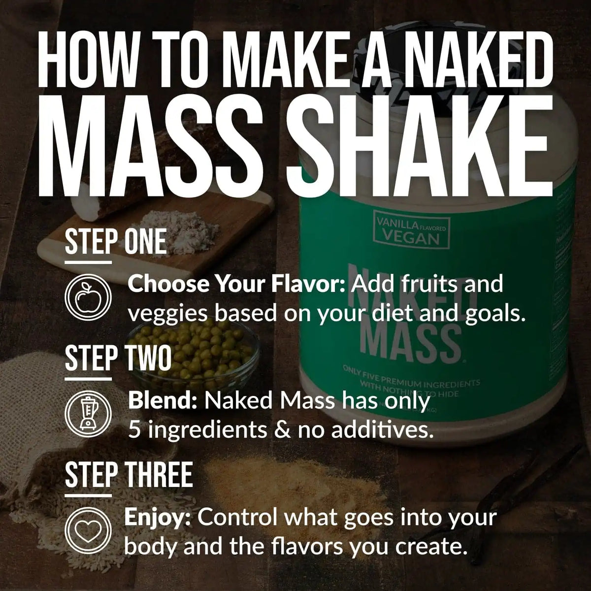 Vanilla Vegan Mass Gainer Supplement | Naked Vegan Mass - 8LB